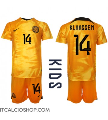 Olanda Davy Klaassen #14 Prima Maglia Bambino Mondiali 2022 Manica Corta (+ Pantaloni corti)
